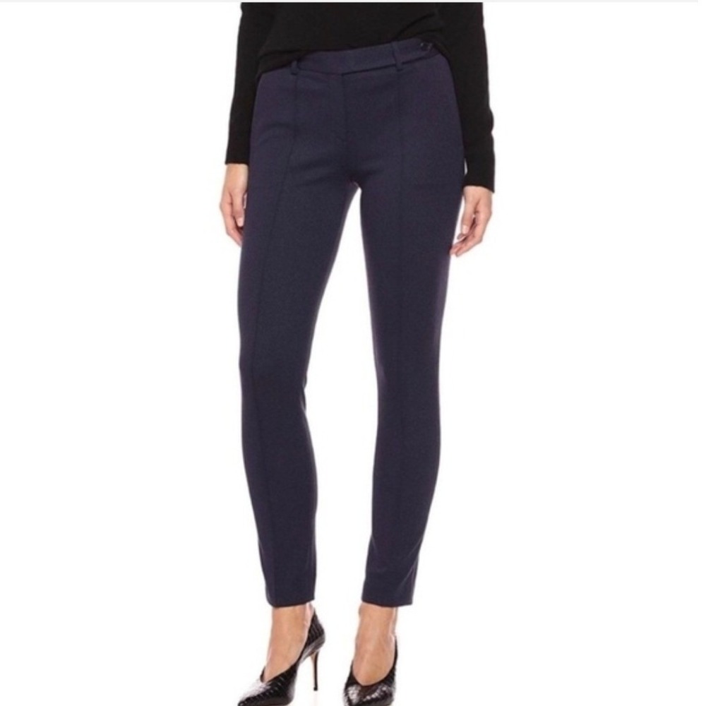 Theory Pintuck Pant Knit Twill 2 Navy Blue Slim Tailored Trousers I0926205